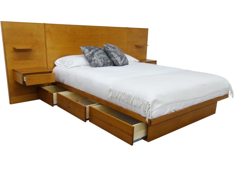 LA Storage bed with open drawers - custom made locally built solid wood furniture