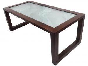 chelsea glass and maple coffee table - solid wood, locally built custom made to order furniture, in-house design, Canadian made