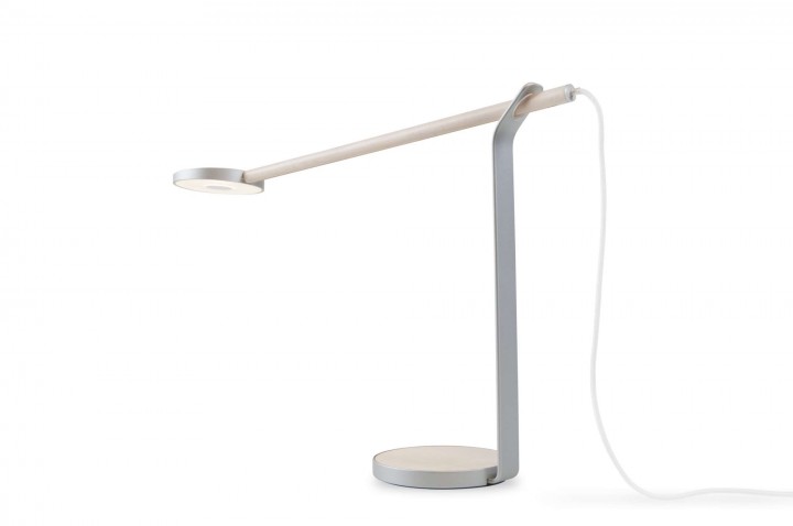 Gravy LED desk light by Kocept - Maple/Silver with a white cord