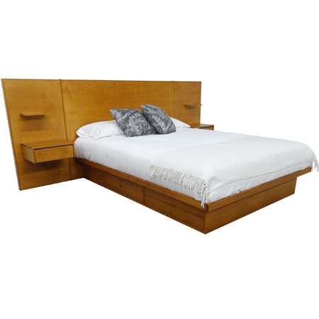 Contemporary solid wood storage bed and headboard - the LA bed