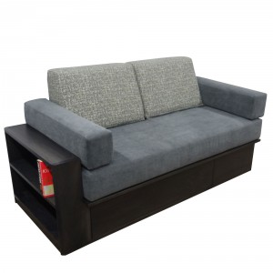 Sofa with storage, acts as bed, chaise and has built in bookshelf and end table