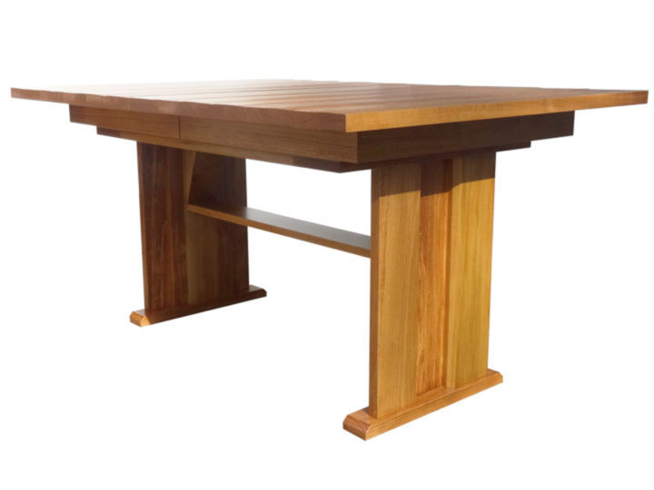Vancouver Trestle Dining Table - angle view in light stain