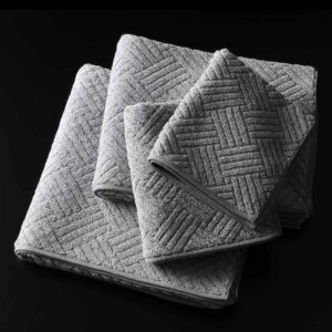 The Charcoal Fibre RIN Towel is impregnated with charcoal , an odor-eliminating agent, they are 90% cotton, 10% rayon and made in Japan.