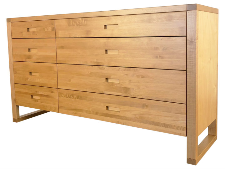 Tangent Eight Drawer Dresser, part of our made to order in-house design solid wood bedroom furniture. Made in BC.
