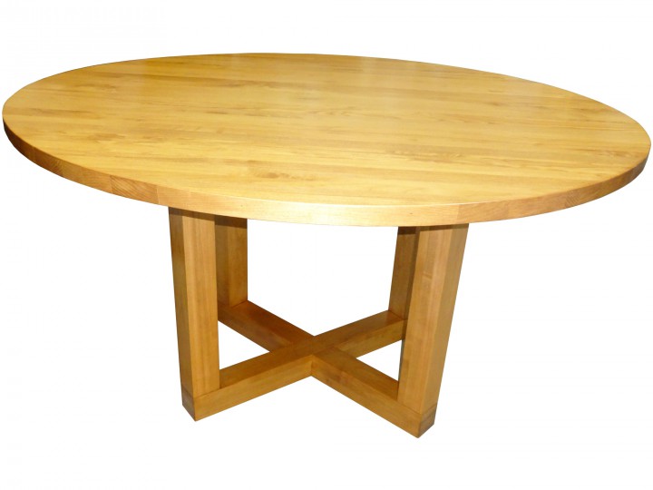 The Tangent Pedestal Table is one of our exclusive in-house designs, made of solid wood, built to order in BC. Shown here with a round top in Maple wood and Salem stain.