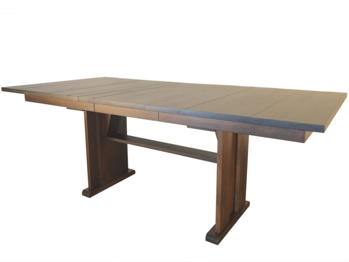 Vancouver Trestle Dining Table - extended with self storing leaf.
