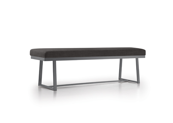 Amalfi bench by Trica, welded steel base, choice of upholstery