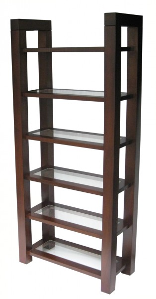 Custom Boxwood Bookcase - shown in tall version with glass insert shelves