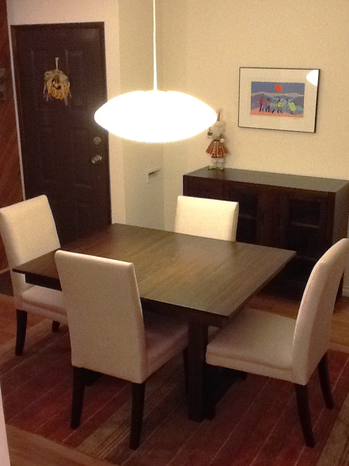 Furniture: Solid wood in-house design tangent table and Ellis chairs