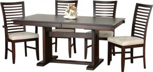 Poco Newport Trestle base solid wood dining table by Woodworks, locally built, Canadian made