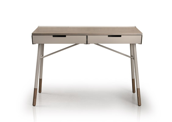 Note Desk by Trica - solid oak top with welded steel frame, Canadian made