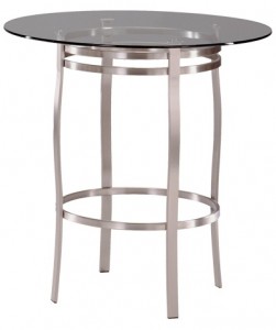 Porto pub table by Trica, in brushed steel and clear glass