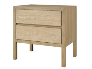 Sula Two Drawer Nightstand, built to order, unique design, solid wood, made in Canada.