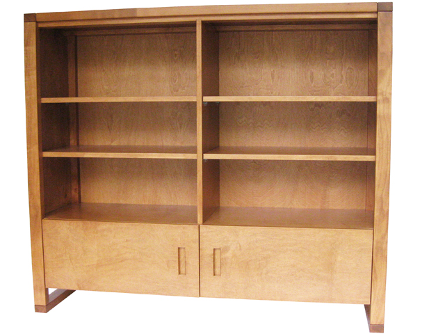 Tangent Low bookcase with drawers in wheat stain