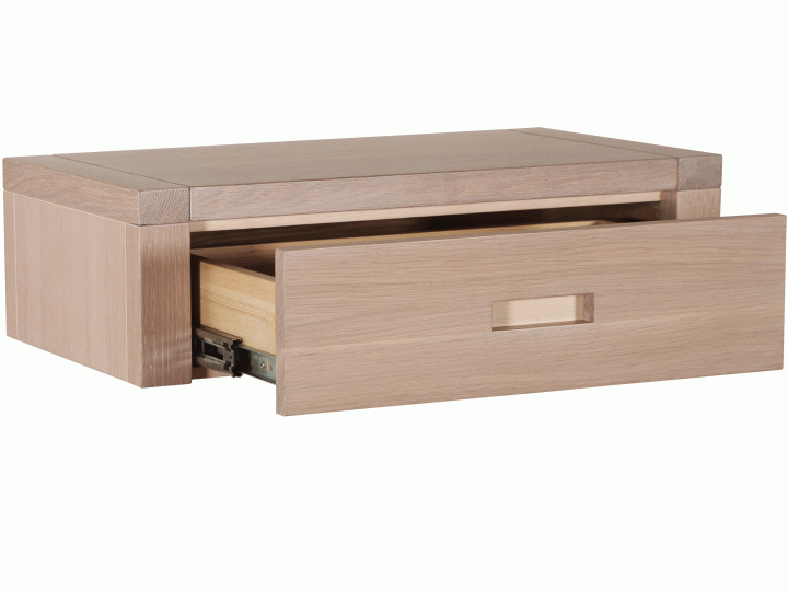Tangent floating nightstand -Drawer open - custom design, solid wood, locally built furniture