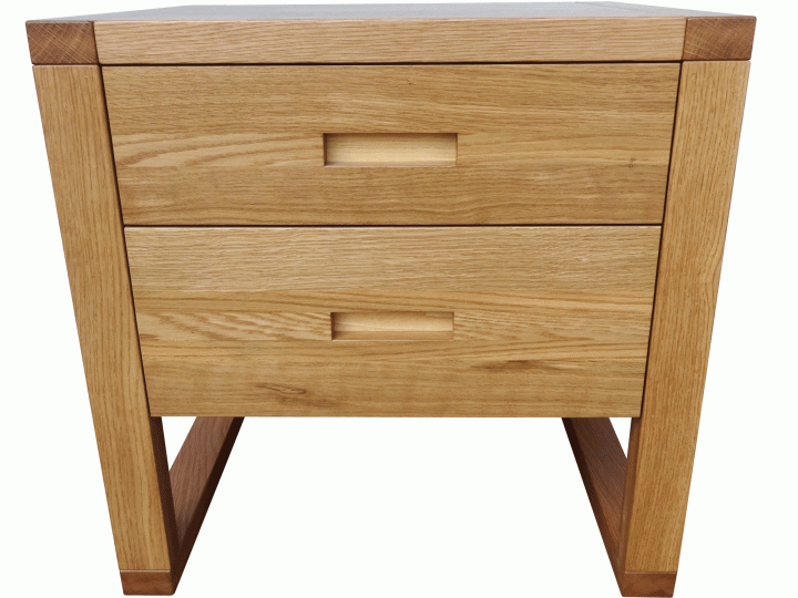Tangent 2 drawer nightstand in Rift cut white oak- solid wood, locally built, Canadian made, in-house design