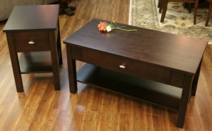 Yaletown coffee and end tables by Woodworks, Chesterman sofa table - solid wood, made to order, Canadian made locally built